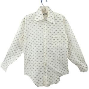 Vintage 70s Blue White Geometric Men's Shirt Retro Statement Classic‎ Style